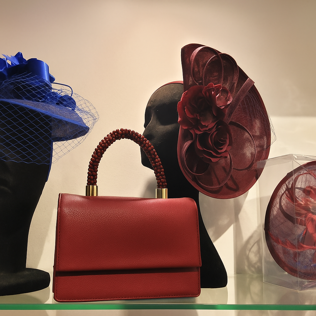 Exhibición de tocados para invitadas en tienda Adoración ocana